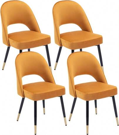 chairus 2er-Set Samt-Esszimmerstühle für Küche, Wohnzimmer, moderner armloser Bürostuhl, gepolsterter Stuhl, Beistellstühle mit hohler Rückenlehne und Metallbeinen (Schwarz-2)