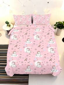 2/3件套可爱粉色独角兽印花被套，神奇彩虹月亮图案床上用品套装，特大号/大号/双人/单人尺寸，3D儿童床上用品套装，适合男孩和女孩 - 彩色 - 查看 4