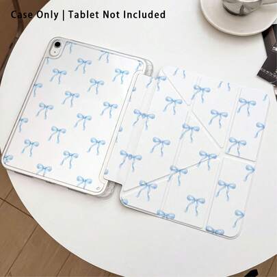1pc Blue Bowknot Pattern Acrylic Crystal Flat Tablet Protective Case With Stand, Suitable Compatible With Samsung, Honor, Apple And Other Brands, Foldable Anti-Bending, Silicone Reinforced Corners, Auto Wake/Sleep Function, Built-In Pen Slot, Multi-Angle Foldable Stand - Perfect Daily Protection, Ideal Gift