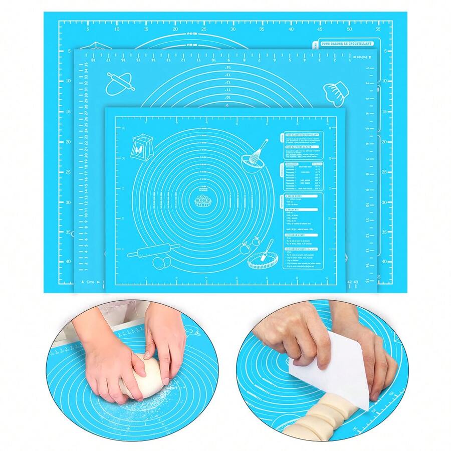 1pc Thick Non-Stick Dough Mat - Reusable, Easy To Clean Rolling And Baking Mat For Pizza, Cake And Cookies - Holiday Themed Kitchen Gadget: Ideal Food Preparation Tool - Blue Kneading Pad - View 1