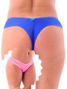 3 Calcinhas fio dental duplo modelo biquini emoina bumbum não marca roupa em microfibra - Rosa chiclete - Visão 3