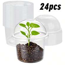 [12个/24个/48个] 保湿育苗盘，4英寸透明育苗盆（48个育苗盆+48个透明盖），幼苗发芽容器，小型种植盆，带盖户外储存，防止种子被鸟类啄食 - A - 查看 3