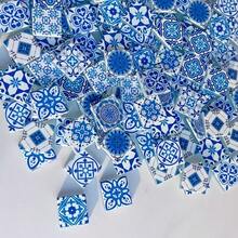 100克/200克经典蓝白曼陀罗图案玻璃马赛克材料，2.3*2.3厘米喷砂表面马赛克制作材料，适用于各种DIY手工艺品、杯垫、桌面摆件、墙面镶嵌景观等。 - 青花2.3 - 查看 5