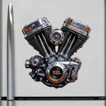 3D Embossed V-Twin Engine Magnet: Lifelike Metal Texture With Cooling Fins, Bolts & Raised Cylinders-Style Mechanical Art For Fridge - A - View 1