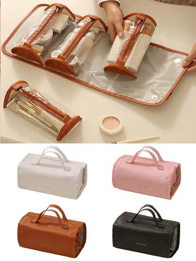 一款便携大容量手提化妆包，高性价比PU防水洗漱包，透明化妆包，化妆品收纳包，可拆卸独立隔层设计，护肤包，洗漱包，旅行收纳包，旅行洗漱包，小型化妆包，大容量储物袋，多功能日常配件，礼品袋/小型手提袋，宿舍必备，旅行必备礼物，母亲节礼物，生日礼物，圣诞礼物，创意女士礼物。