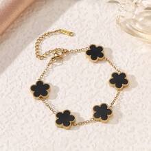 18k Stainless Steel Double-Sided Mother Of Pearl Clover Bracelet For Women - Multicolor - View 6