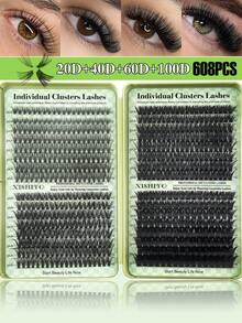 640/608/576/384簇假睫毛，超浓密睫毛套装，10-16mm混合密度睫毛工具套装，全新10-16mm猫眼D卷蓬松假睫毛，DIY自然妆容睫毛嫁接套装，超柔软轻盈睫毛嫁接套装，睫毛胶水套装，适合日常使用、婚礼、约会、派对、音乐节、万圣节等场合，簇状睫毛，单根睫毛，专业假睫毛化妆 - 黑色 - 查看 11