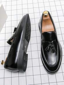 Men's Fringed Dress Loafers - Business Formal Slip-On Dress Shoes For Groom At Wedding, Party, Saturday Dance, Banquet - 黑色 - 查看 2