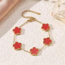 18k Stainless Steel Double-Sided Mother Of Pearl Clover Bracelet For Women - Multicolor - View 5