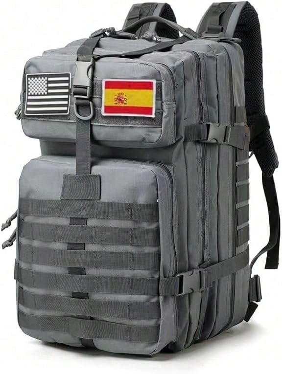 HAMGOO Mochila Tática 45 Litros con Sistema Molle  Gran Capacidad Militar Impermeable para Emergencias Senderismo y Acampadas - Mochila para Actividades al Aire Libre - Y GRIS - Ver 1