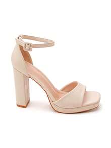 Sandales à Talons Bloc et Plateformes à Bride de Cheville - 米色 - 查看 2