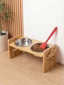 Soporte ajustable de bambú y madera para tazones de mascotas con tazones duales, comedero para perros y gatos que protege el cuello - multicolor - Ver 5