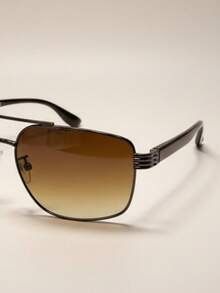 Metal Aviator Square Sunglasses For Men And Women With UV400 Protection Lenses - Coffee - View 3