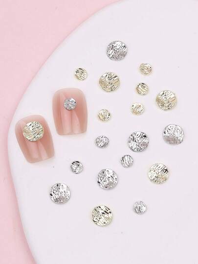 10/20pcs Y2K Small Round Metal Discs With Curved Pattern, Suitable For Short Nails, Press-On Nail DIY Decor, Nail Art Design, Nail Accessories
