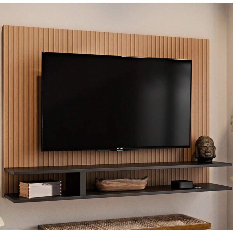 TV Panel Mount For Bedroom/Living Room, Milan Model, For TVs Up To 50 Inches, With Shelf/Niche. - 鏽棕色 - 查看 1