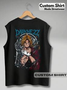 Edward Elricc Darknezzz Oversized Tank Top Fullmetal Alchemist Sleeveless Streetwear - 黑色 - 查看 4