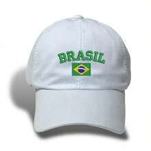 Unisex Dad Hat In 100% Cotton Twill With Curved Brim, Custom Embroidered "BRAZIL" With Brazilian Flag - 白色 - 查看 6
