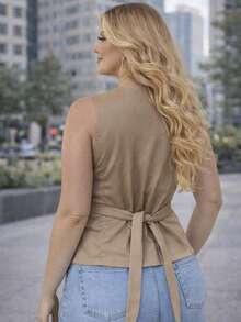Women's Tailored Plus Size V-Neck Vest - Màu be - Xem 2