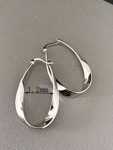 时尚欧美简约优雅椭圆几何耳环，奢华别致的高端设计 - 銀色 - 查看 2