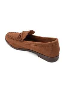 Mocassins Souples In Suédine And Nœud And Coutures Apparentes - Camel - View 3