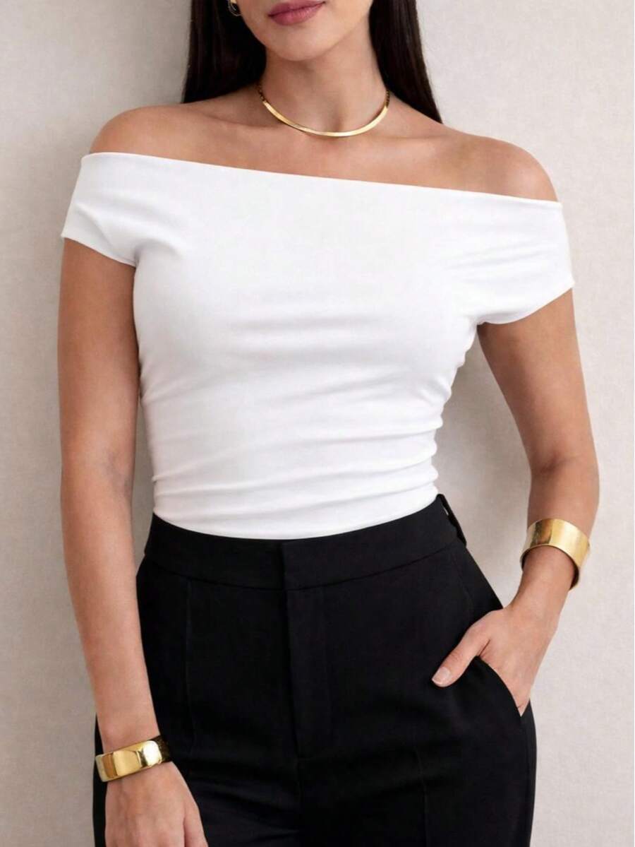 Women's Off-Shoulder Blouse In Premium Supplex Fabric – Elegance - 白色 - 查看 1