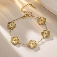 13毫米不锈钢五瓣花18K金手链，时尚百搭的女士饰品 - 多色 - 查看 3