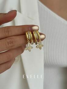 18K镀金优雅可爱铜耳环，适合日常佩戴和聚会场合 - 金色 - 查看 2