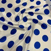 Polka Dot Print Satin Fabric In Various Colors, 1.40m, For Costumes And Parties. - White Ball Blue - View 1