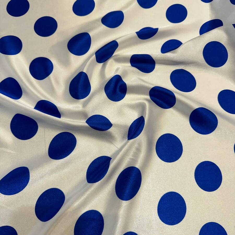 Polka Dot Print Satin Fabric In Various Colors, 1.40m, For Costumes And Parties. - White Ball Blue - View 1