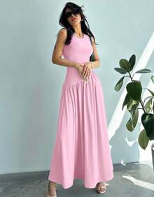 Women's Sleeveless Long Dress, Elegant, Asymmetrical, Casual, Evangelical Fashion - 淺粉色 - 查看 4