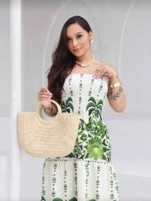 Tropical Long Strapless Printed Dress – Women's Fashion FAST DELIVERY - Green - View 2