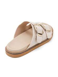 Mules And Plateforms And Double Boucles Dorées In Suédine - Beige - View 4