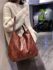 Bolsa Feminina saco ombro média couro sintético promoção - Preto - Visão 3