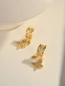 18K镀金优雅可爱铜耳环，适合日常佩戴和聚会场合 - 金色 - 查看 3