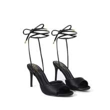 Elegant  Vacation  Casual  Business Casual  Gorgeous  Party  Sexy    Lace Up    Open Toe  Party  Wedding  Office    Spring/Summer  Satin  Suede - 黑色 - 查看 2