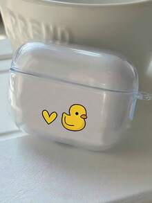 1 Pc Transparent Heart-Shaped Yellow Duck Pattern Shockproof Protective Earbud Case For Men Women Teens, Earbud Protector, Fashionable Daily Use Earbud Case, Suitable Compatible With Airpods 1/2/3/4/Pro/Pro2/Pro3 - Clear - View 4