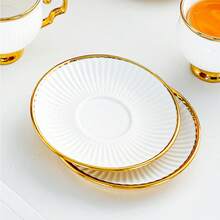 18 Pcs Ceramic Coffee Cup And Saucer Set (6 Cups, 6 Saucers, 6 Spoons) Tea Cup - White + Gold - View 8