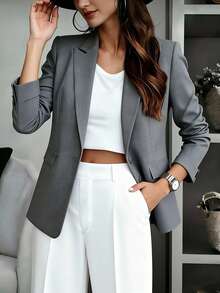 Liuhan Modas Women's Long Sleeve Blazer With Collar, Comfortable And Elegant Sport Style, With Pocket, Lining, Spring/Summer, Shoulder Pads - Xám - Xem 2