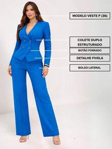 Women's Tailored Set: Blouse, Vest, And Wide-Leg Pants - Elegant And Casual - XANH ALGARVE - Xem 6