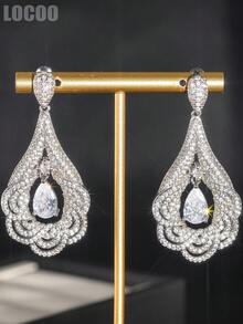 1 Đôi bông tai dáng dài đính đá Cubic Zirconia tuyệt đẹp dành cho nữ, thích hợp làm quà tặng đám cưới, lễ đính hôn, kỷ niệm, tiệc tùng hoặc quà Valentine. - 1 # - Xem 4