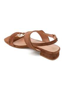 Sandales à petit talon carré avec bride tressée et boucle décorative - 棕色 3888 - 查看 4