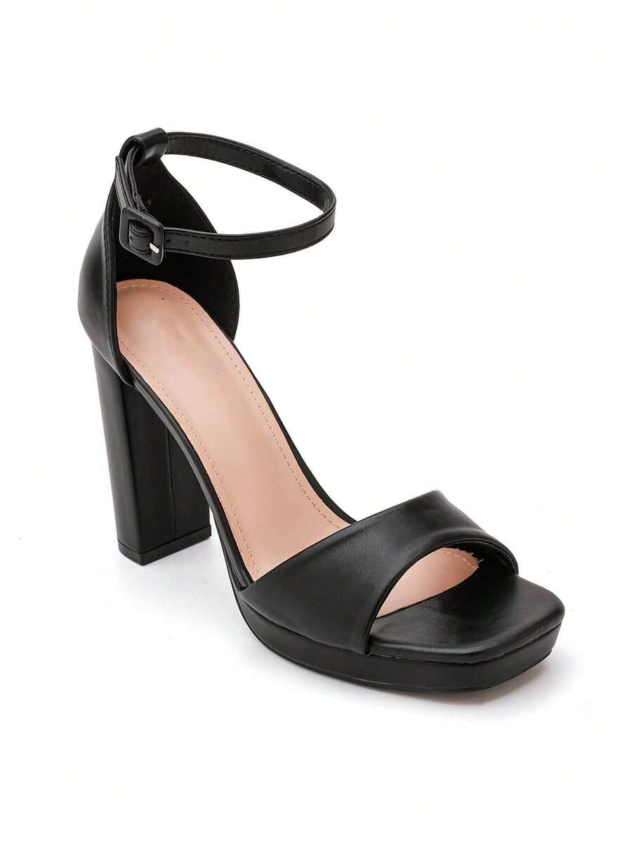 Sandales à Talons Bloc et Plateformes à Bride de Cheville - 黑色 - 查看 1