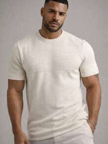 Men's Textured Short-Sleeved Knit T-Shirt With Crew Neck, Summer Chic Premium Style. - White - View 5
