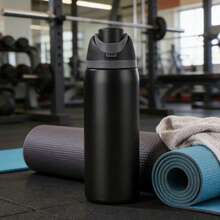 Botella de agua de acero inoxidable 800ml con pajita, de gran capacidad, adecuada para deportes al aire libre, portátil, con aislamiento al vacío, material de acero inoxidable, ideal para viajes, gran capacidad, adecuada para usar en restaurantes deportivos. - Negro - Ver 11