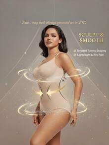 1件装女士无缝无袖V领连体衣，收腹提臀，高弹力 - 杏色 - 查看 8