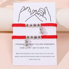 2pcs Retro Zinc Alloy Glow-In-The-Dark Dinosaur Pendant & Acrylic Letter Braided Friendship Bracelet, Suitable For Couples - Dinosaur - View 8
