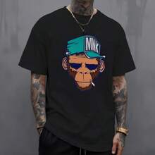 Camiseta Adulta 100% Algodão T-Shirt Masculina estampa Monkey. Casual e Confortável. Entrega Rapida - Preto - Visão 2