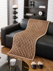 1pc Modern Minimalist Plush Sofa Cover, Fashionable Geometric Pattern Design Sofa Slipcover, Anti-Slip, Anti-Scratch, Dust-Proof, Dirt-Resistant, Pet-Friendly Sofa Pad, Suitable For 1, 2, 3, 4 Seater And L-Shaped Sofa, Applicable For All Seasons, Machine/Hand/Dry Washable, Holiday Decor - Brown - View 3