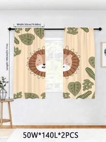 2pcs/Set 110gsm Cartoon Lion Pattern Blackout Curtains, Light Blocking, Thermal Insulation, Suitable For Bedroom, Living Room, Balcony, Modern Minimalist Style, 100% Polyester - Multicolor - View 8