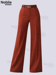 Women's Tailored Wide Leg Pants With Belt Casual Elegant Pocket Button Zipper - Đất nung - Xem 1
